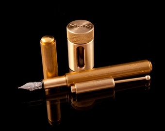 Brass fountain pen set, inkwell, converter, MiliM, Best gift, for writing, signature, for doctor, architect, designer, director.