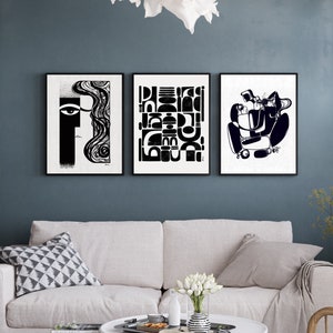 Set of 3 Large Wall Art Prints, Black & White Abstract Art, Contemporary Art, Gallery Wall Art, Mid-Century Modern Art Prints, Minimal Art, SoulCurryArt, Soul Curry Art, Ishita Banerjee