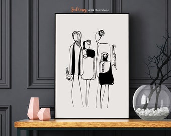 Pod People, Abstract Art Print, Contemporary Art, Body Silhouette, Living Room Art, Office Art, Modern Home Decor, Black White, Gallery Wall