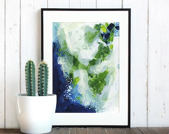 Interlude, Green & Blue Large wall art, Modern Abstract Art, Mixed Media Art, Leaf Abstract Art, Abstract Landscape, Minimal Art, Nature Art