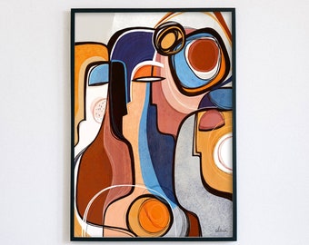 Cubist Faces Abstract, Large wall art print, Living Room Art, Colorful Art, Contemporary Art, Modern Art, Faces Abstract, boho wall art