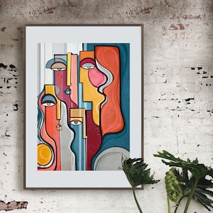 Cubist Faces Abstract, Large wall art print, Living Room Art, Colorful Art, Contemporary Art, Modern Art, Faces Abstract, boho wall art