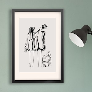 Pod People, Abstract Art Print, Contemporary Art, Body Silhouette, Living Room Art, Office Art, Modern Home Decor, Black White, Gallery Wall image 1