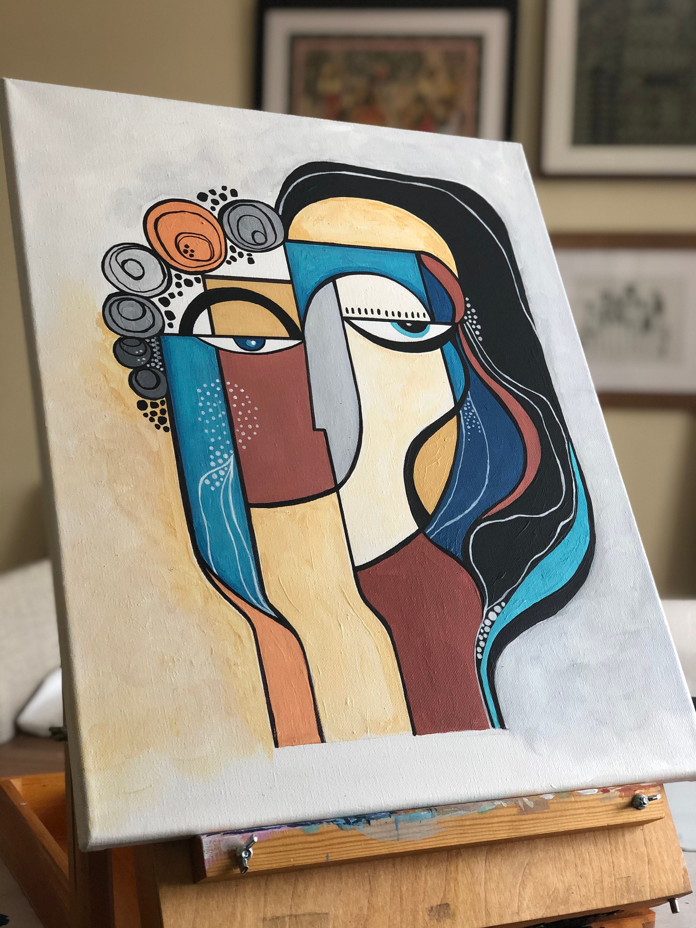 Original Art Mixed Media Abstract Art Abstract Faces Etsy