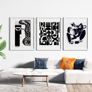 Set of 3 Large Wall Art Prints, Black & White Abstract Art, Contemporary Art, Gallery Wall Art, Mid-Century Modern Art Prints, Minimal Art, SoulCurryArt, Soul Curry Art, Ishita Banerjee