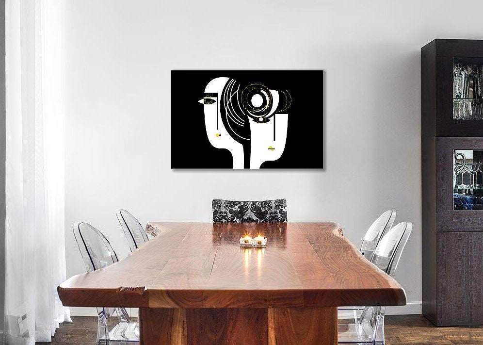Modern art print Faces abstract Black White Abstract Art | Etsy
