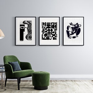 Set of 3 Large Wall Art Prints, Black & White Abstract Art, Contemporary Art, Gallery Wall Art, Mid-Century Modern Art Prints, Minimal Art, SoulCurryArt, Soul Curry Art, Ishita Banerjee