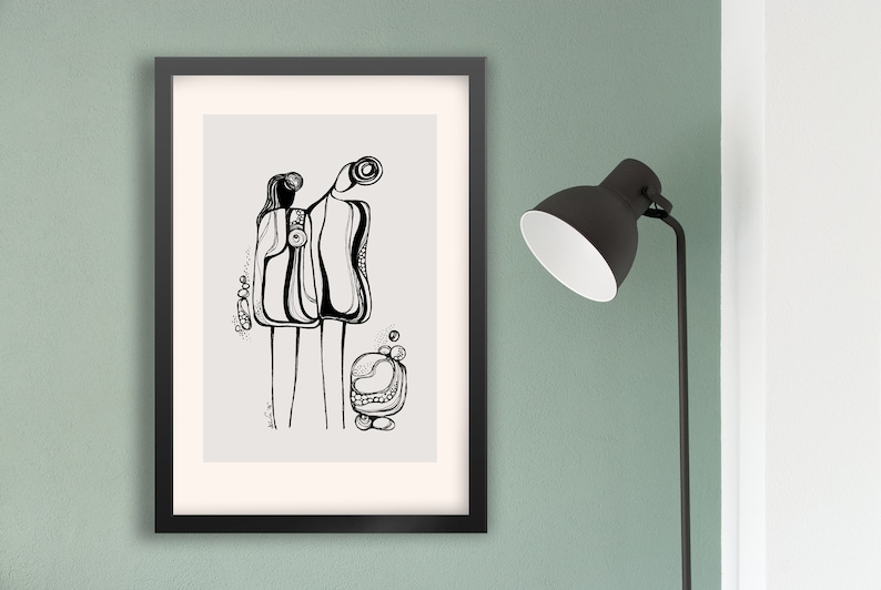 Pod People, Abstract Art Print, Contemporary Art, Body Silhouette, Living Room Art, Office Art, Modern Home Decor, Black White, Gallery Wall image 1