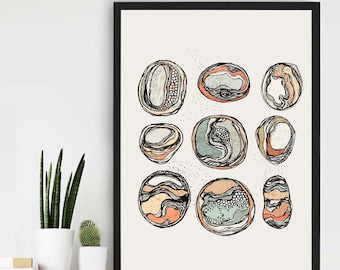 Rocks, Mid Century Modern, Line Art, Scandinavian style,  geometric nature art, abstract landscape art, wall art print, gallery wall