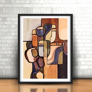 Faces Abstract Art, Large wall art print, Living Room Art, Rustic Face Art, Contemporary Art, Neutral Home, Cubist Abstract, boho wall art