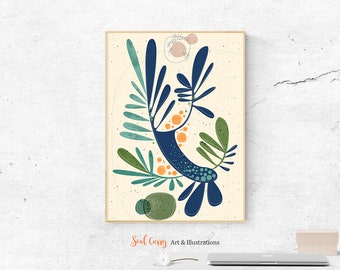 Botanical Art Print: Nordic Abstract Landscape, Modern Wall Decor