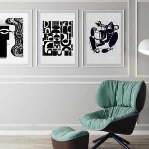 Set of 3 Large Wall Art Prints, Black & White Abstract Art, Contemporary Art, Gallery Wall Art, Mid-Century Modern Art Prints, Minimal Art, SoulCurryArt, Soul Curry Art, Ishita Banerjee