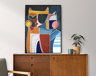 Modern Abstract Cat Art, Large wall art print, Living Room Art, Colorful Art, Contemporary Art, Cat Lover Art, Animal Art, Feline Abstract