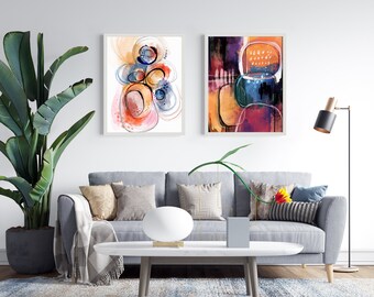 Abstract Landscape Art Prints: Modern Colorful Wall Decor (Set of 2)