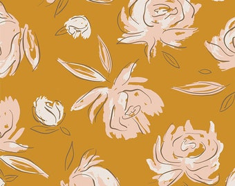 Tela de franela color ámbar con estampado de rosas de AGF, para la parte posterior de colchas (1/2 yarda)