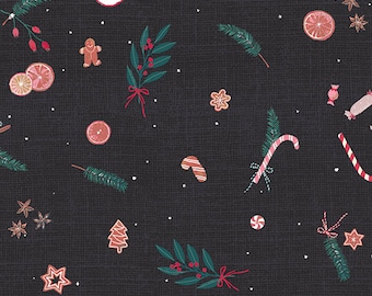 Tela de franela con estampado de popurrí navideño, Wintertale AGF, para la parte posterior de colchas.