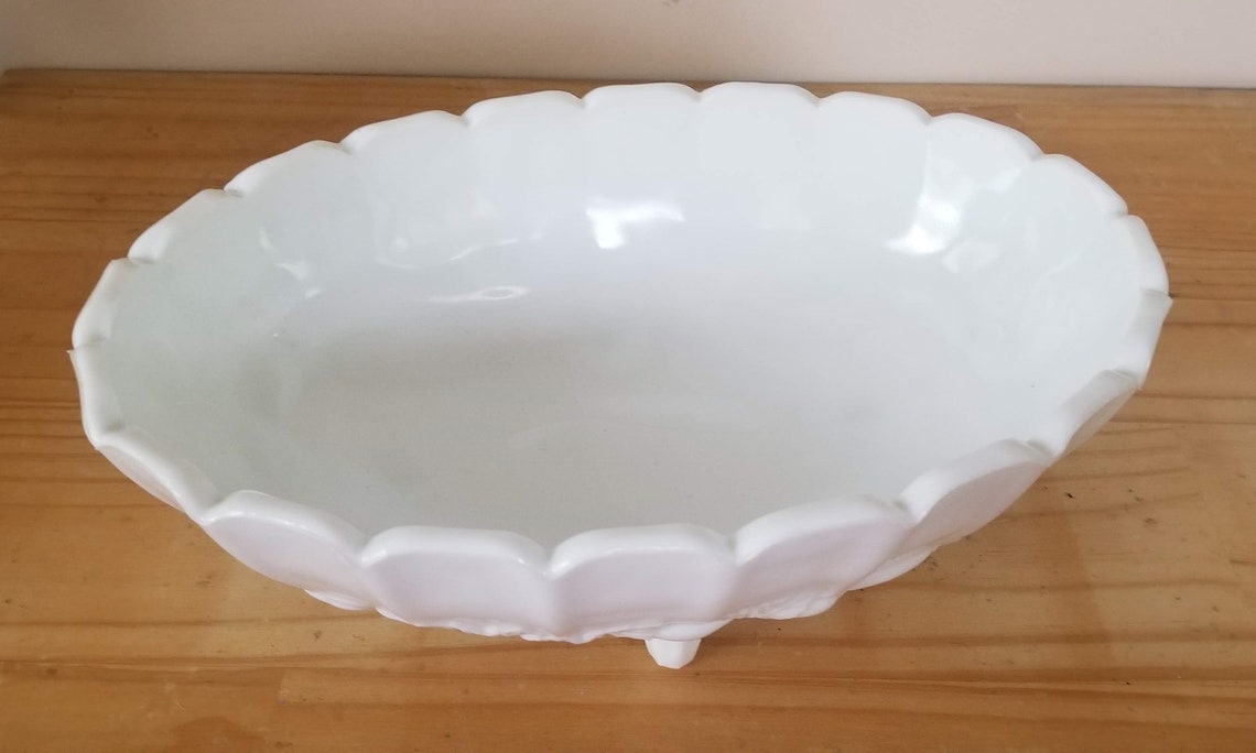 Vintage Milk Glass Fruit Bowl Indiana Glass Etsy