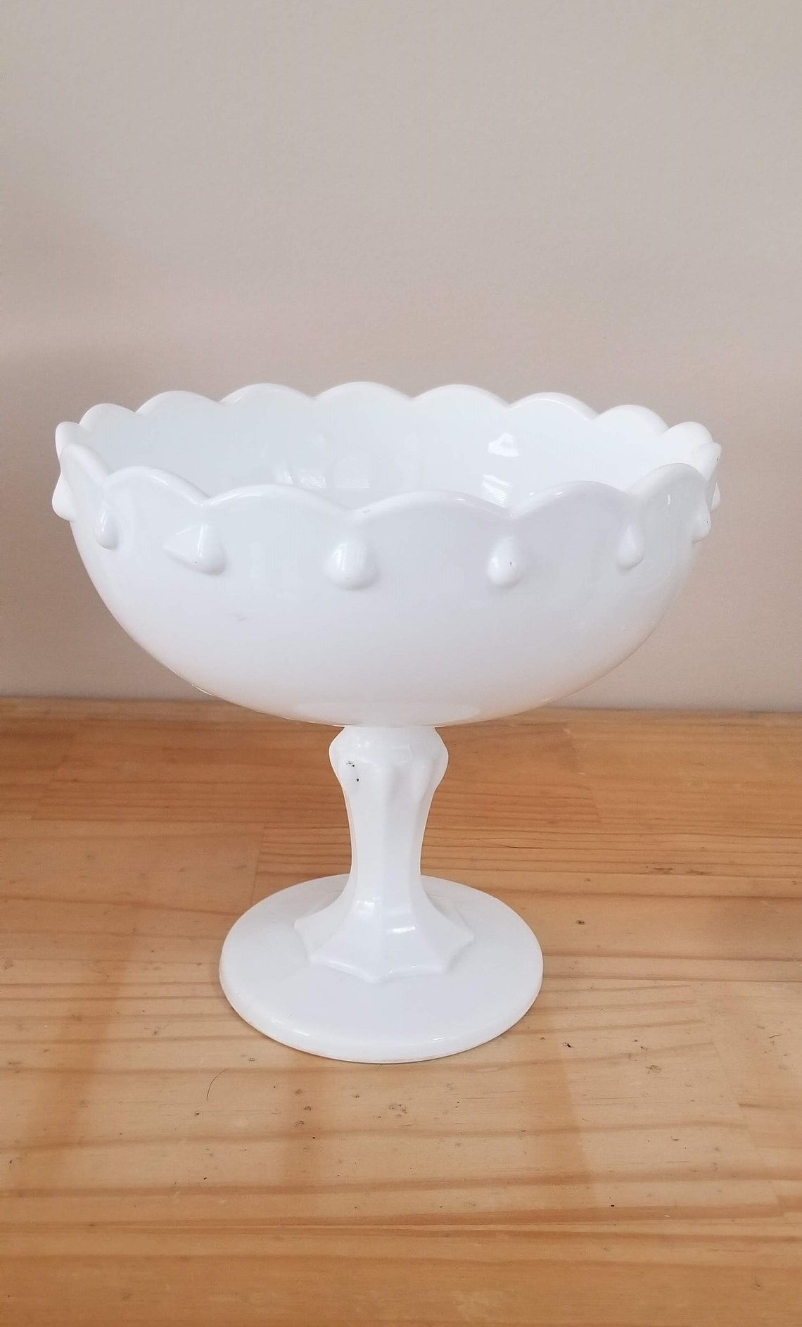 Vintage Milk Glass Pedestal Bowl Fruit Bowl Compote Etsy