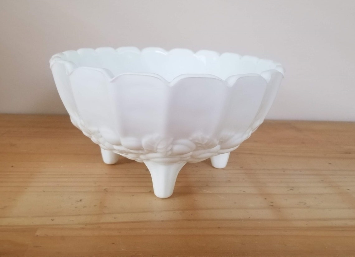 Vintage Milk Glass Fruit Bowl Indiana Glass Etsy