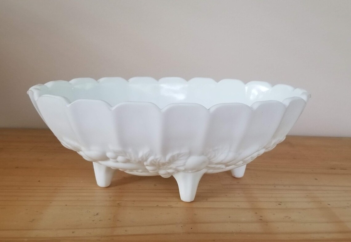Vintage Milk Glass Fruit Bowl Indiana Glass Etsy