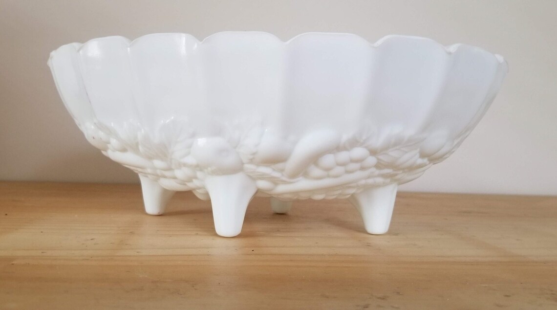 Vintage Milk Glass Fruit Bowl Indiana Glass Etsy