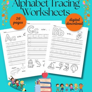 Hojas de trabajo para trazar el alfabeto para educación en casa o preescolar - Imprimibles de práctica para niños - Hojas de formación de letras