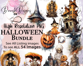 54 Halloween Horror Bundle, Horror Halloween Png, Idealny do niestandardowych naklejek, jakość projektu sublimacji, Retro Halloween Png