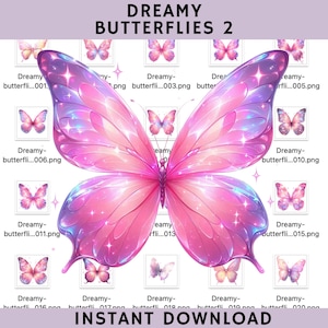 Watercolor Butterflies Clipart Bundle, Shimmer Butterfly, Wall Art, 20 PNG Watercolor Clipart, Digital Download, Paper Craft Junk Journal