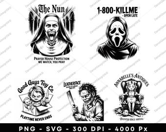 Horrorfilm Charakter Logos, Halloween PNG SVG Bundle