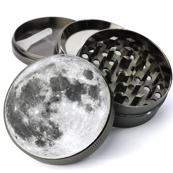 Triturador de ervas com coletor, utensílios de cozinha, trituradores estilosos, presentes para ela, triturador Full Moon, triturador extragrande com coletor, conjunto de 5 peças