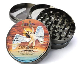 Led Zeppelin Grinder, Homeware Gift For Him, Tobacco Grinder, Fall Host Gift, Herb Grinder With Catcher, Graffiti Led Zeppelin Vinyl LP