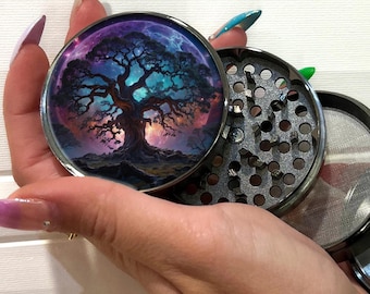 Tree of Life Lost In Space Herb and Spice Grinder, Cosmos and Nebula With Ancient Tree, Extra Large Spice Grinder, 5 Piece Herb Crusher