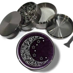 Crescent Moon With Stars Grinder, Whimsigoth Grinder, Gadgets for the Home, Extra Large 5 Piece Grinder, Herb Grinder With Catcher, Gothic