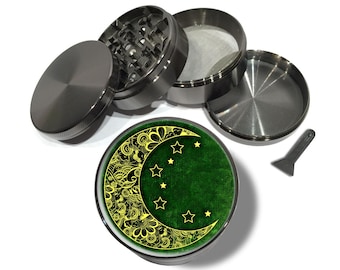 Crescent Moon Crusher, Witchy Herb Grinder With Catcher, Halloween Party, Moon Tobacco Grinder, Fall Hosting Decor, Stars Grinder, 5 Piece
