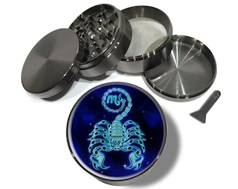 Scorpio Gift, Zodiac Sign Grinder, Best Gifts For Her, Extra Large 5 Piece Spice Crusher, Tobacco Herb Grinder With Catcher, Astrology
