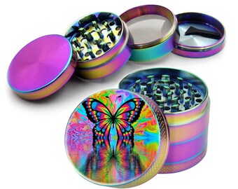 Trippy Mushroom Life Em1 Silver Chrome 63mm Aluminum Magnetic Metal Herb Grinder 4 Piece Hand Muller Spices & Herb Heavy Duty