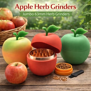 Cute Fruit Herb Grinder Apple Shaped Kitchen Gift Gadgets - Spice or Tobacco Crusher Grinder Best Festival Rave Gifts - 63mm 4 Piece image 1