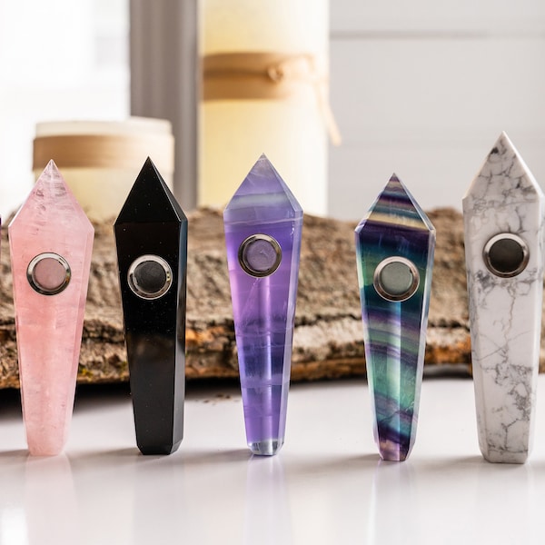 Crystal Pipes - Rose Quartz, Fluorite, Labradorite, Amethyst - Gemstone Smoking Pipes
