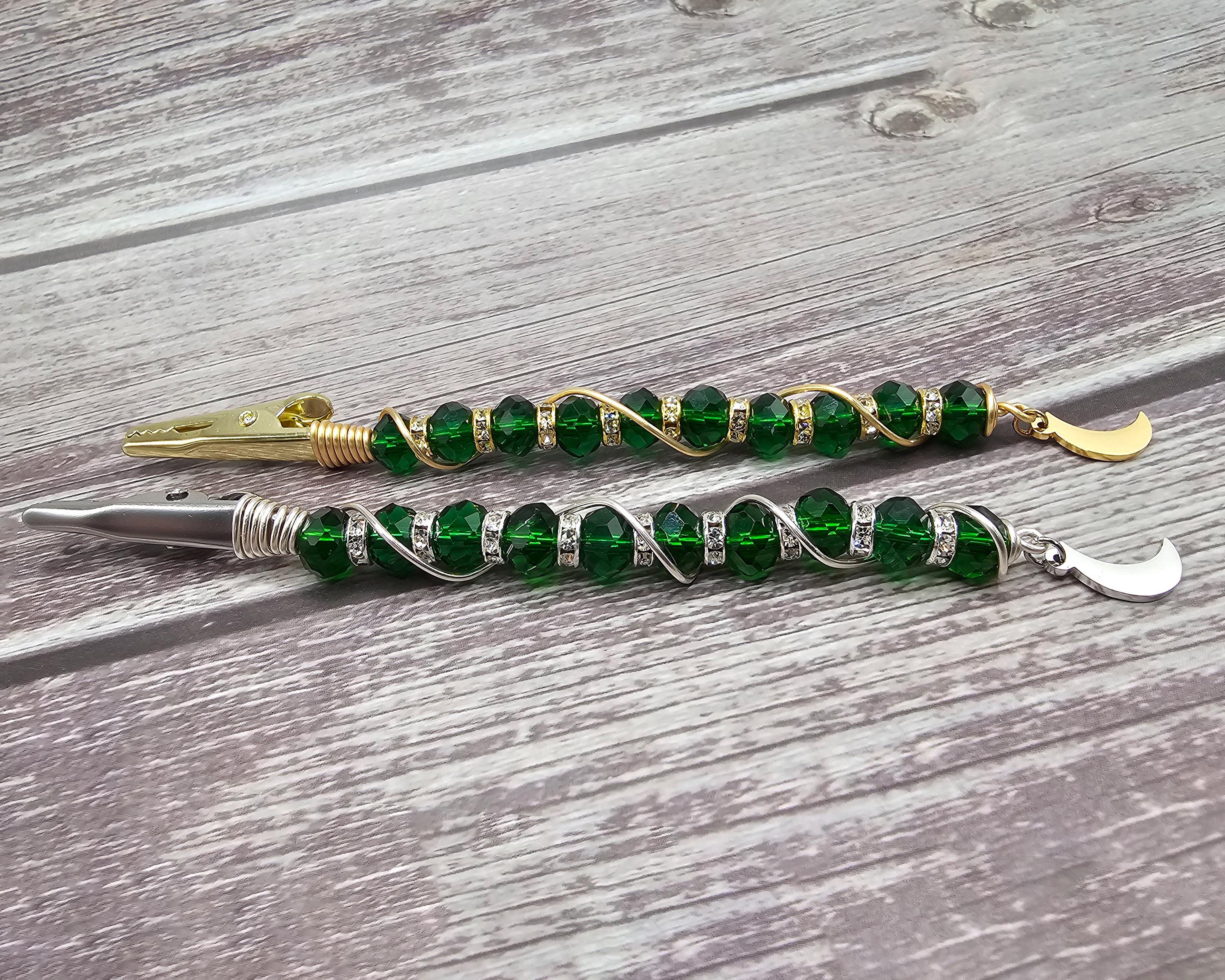 Groene kristallen toverstokclip met maansikkel, sigarettenhouder, multifunctionele clip, rookaccessoires, cadeau voor haar, lange nagelsbeschermer | 4,5"
