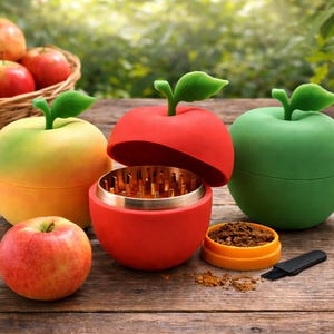Cute Fruit Herb Grinder Apple Shaped Kitchen Gift Gadgets - Spice or Tobacco Crusher Grinder Best Festival Rave Gifts - 63mm 4 Piece image 3