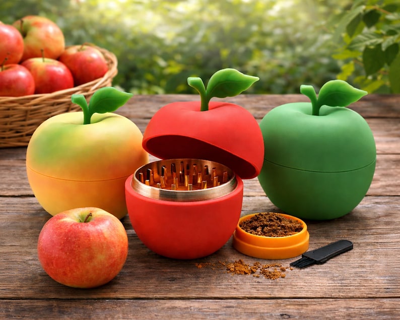 Cute Fruit Herb Grinder Apple Shaped Kitchen Gift Gadgets - Spice or Tobacco Crusher Grinder Best Festival Rave Gifts - 63mm 4 Piece image 3