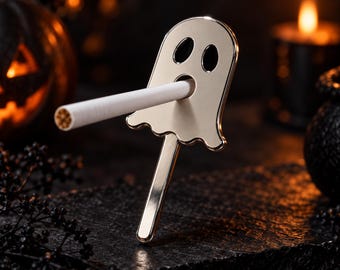 Ghost Cigarette Holder, Halloween Smoking Accessory, Spooky Silver Ghost, Gothic Smoker Gift, Novelty Cigarette Accessory, Halloween Gift