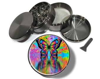 Trippy Mushroom Life Em1 Silver Chrome 63mm Aluminum Magnetic Metal Herb Grinder 4 Piece Hand Muller Spices & Herb Heavy Duty