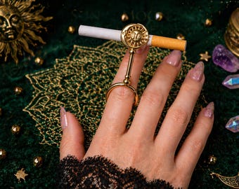 Sonne & Mond Zigarettenspitze Ring Himmlische Accessoires - Witchy Finger Clip Einzigartige Girly Rauchzubehör - Whimsigoth Zigarette Ring