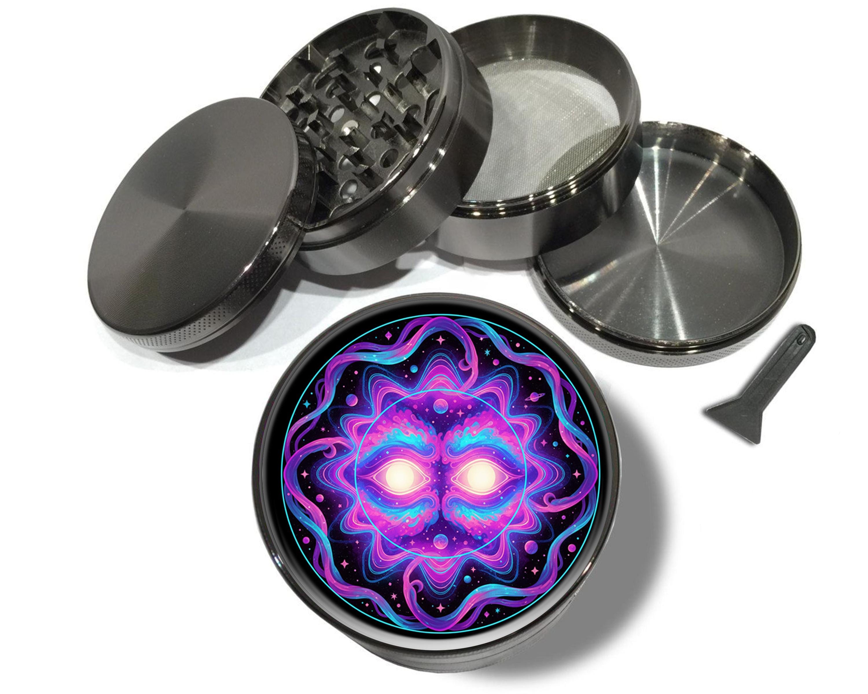Visage solaire cosmique psychédélique, broyeur d'herbes de tabac aux épices extra large 5 pièces, accessoires de festival, broyeur extra large, broyeu