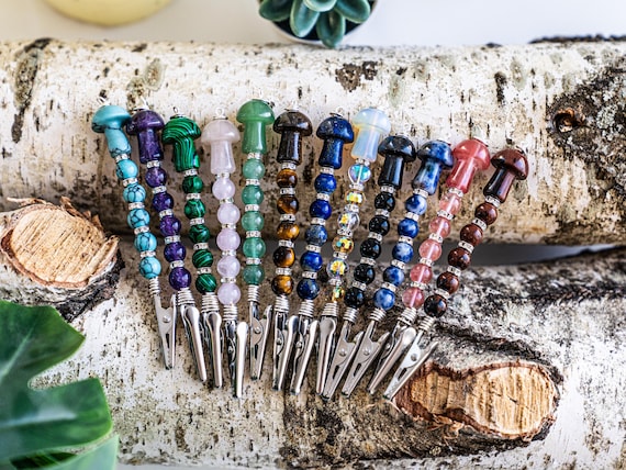 Mystical Mushroom Wand Clip, Credit Card Clips, Small Gift For Her, Long Nail Protector, Crystal Wand, Bracelet Helper, Accessories |4.5"