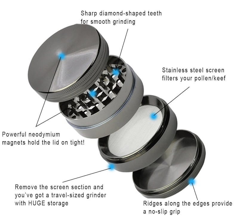 Extra Large 5 Piece Spice Tobacco Herb Grinder with PollenKeef Catcher for Herb Grinders Stone All Seeing Eye Illuminati Esoteric Symbol