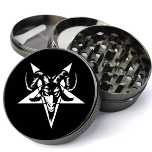 Goat Skull Grinder, Satanic Grinder With Catcher, Pentagram Grinder, Fall Host Gift, Halloween Party, Extra Large 5 Piece Crusher, Tobacco