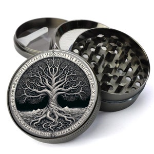 Yggdrasil Herb Grinder, Gifts For Men, Old Norse Tree of Life, Graduation Gift For Him, Gothic Grinder With Catcher,Mystical Tobacco Grinder
