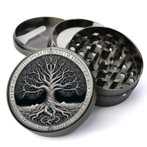 Yggdrasil Grinder, Old Norse Sacred Tree of Life, Mystical Grinder, Mythology Gift, Extra Large 5 Piece Grinder, Herb Grinder With Catcher